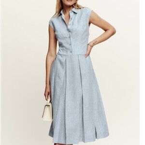 Reformation Blue Prim Linen Midi Dress